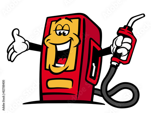 Welcoming gas pump – comic stylized vector illustration.