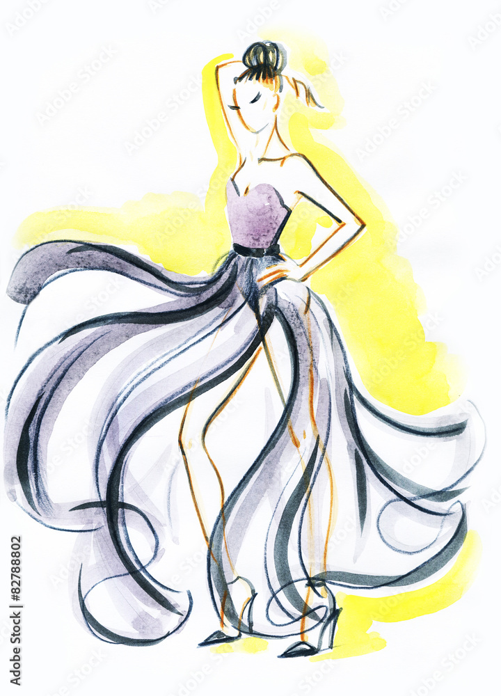 woman with elegant dress .abstract watercolor 
