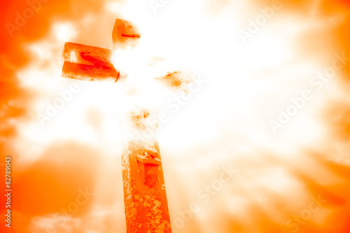 Tablou pe pânză resurrection of Jesus on the cross with dramatic sky