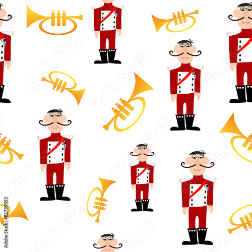 Vector illustrated seamless pattern of trumpet and soldier