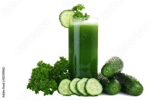 Glass of cucumber juice isolated on white