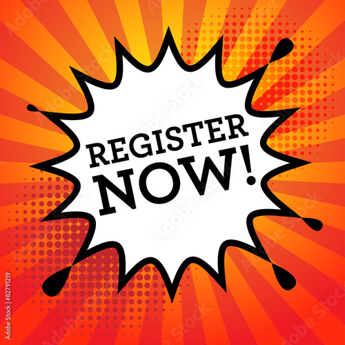 Comic explosion with text Register Now