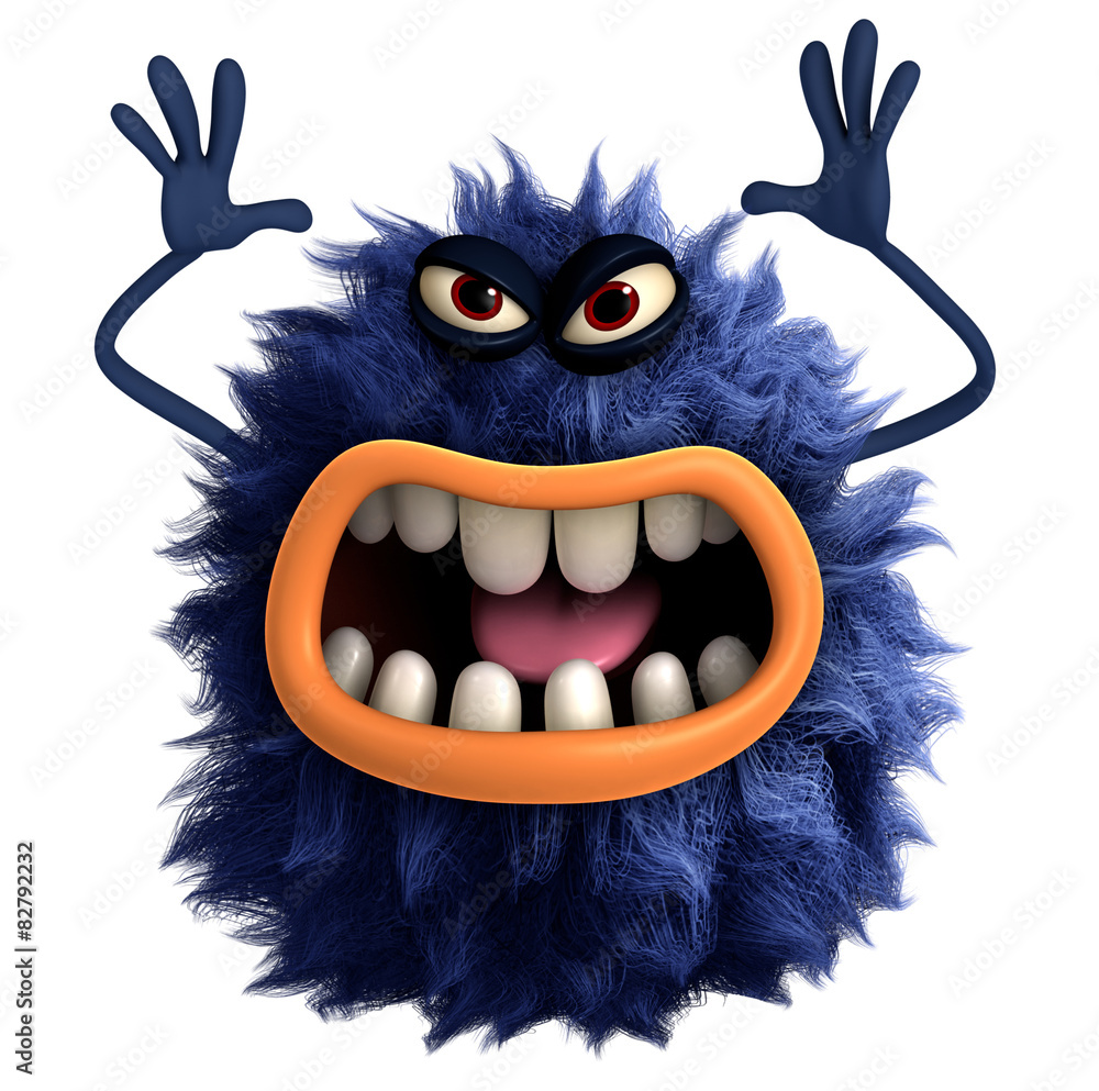 Fototapeta premium blue cartoon hairy monster 3d