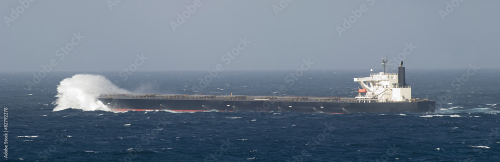 Large cargo ship in the open sea