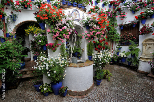 courtyard decorated with flowers, Cordoba, Spain