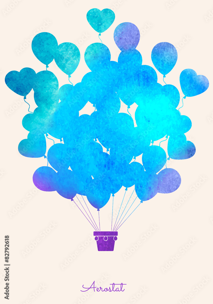 Fototapeta premium Watercolor vintage hot air balloon.Celebration festive backgroun