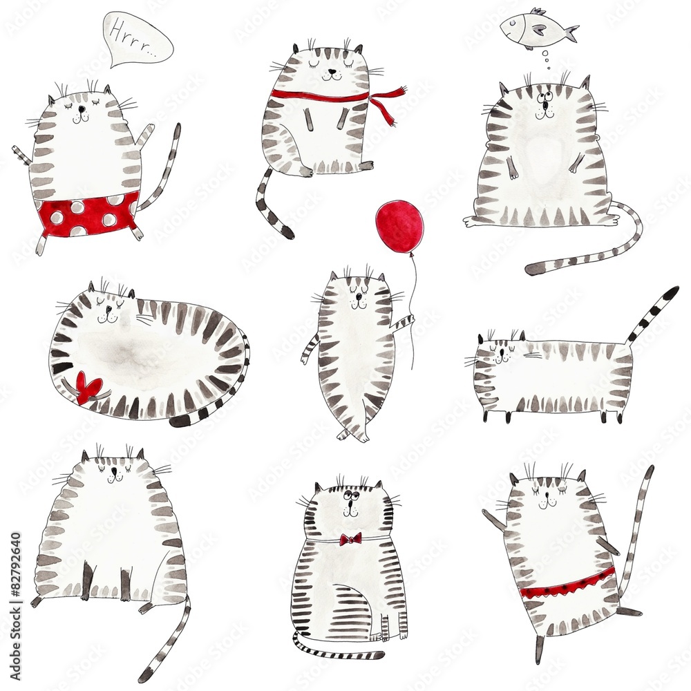 Cats. Ink and watercolors on paper