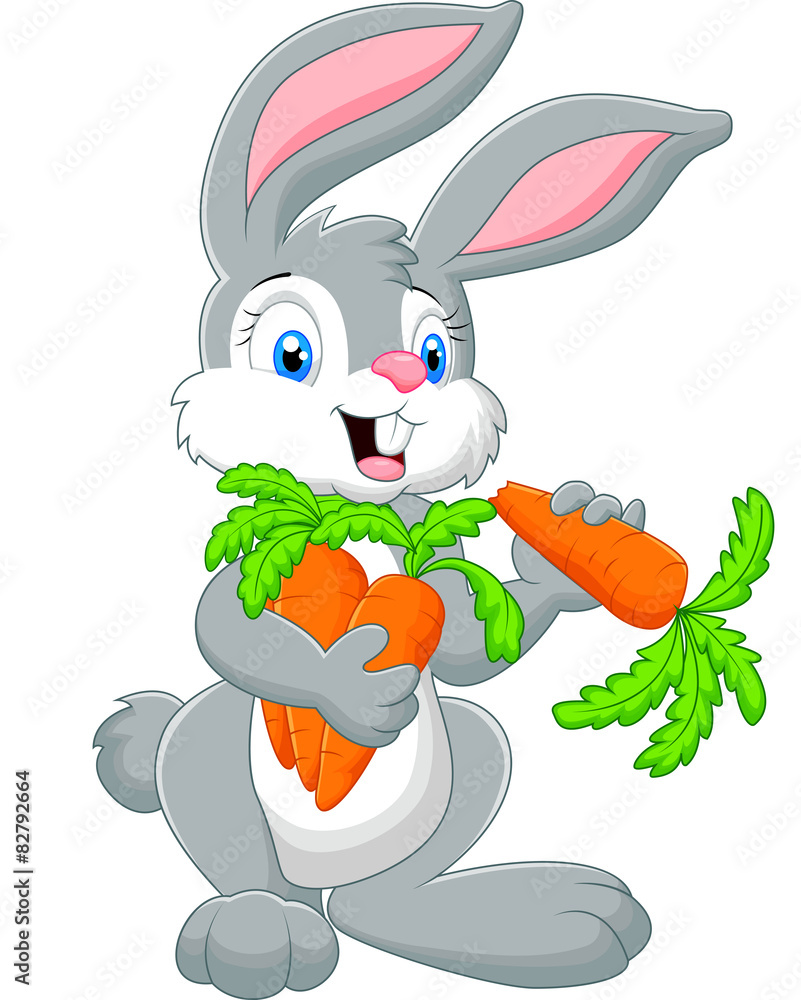 Obraz premium Cartoon rabbit holding a carrot