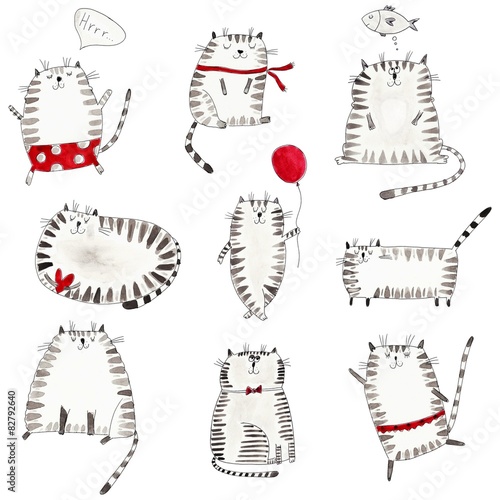 Obraz na płótnie Cats. Ink and watercolors on paper w salonie