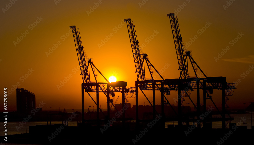 Harbour crane at sunset, Durban South Africa