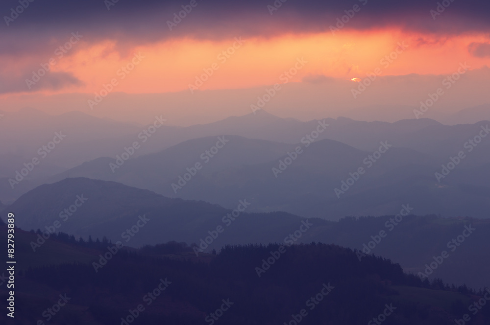 mountain silhouettes at sunset