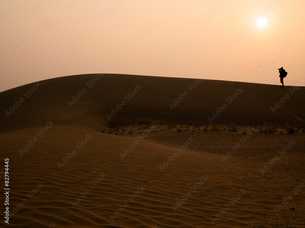 Silhouette photographer at Thar Desert in sunset time, Jaisalmer