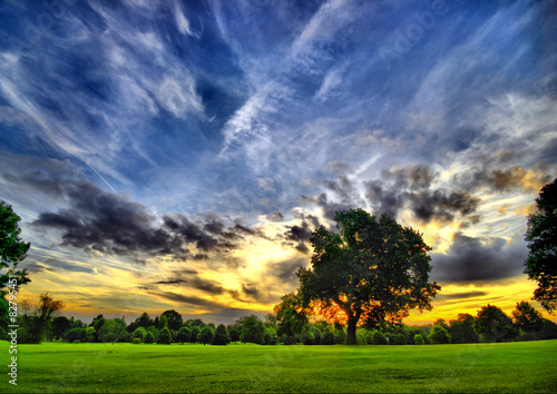 sunset on golf field - HDR