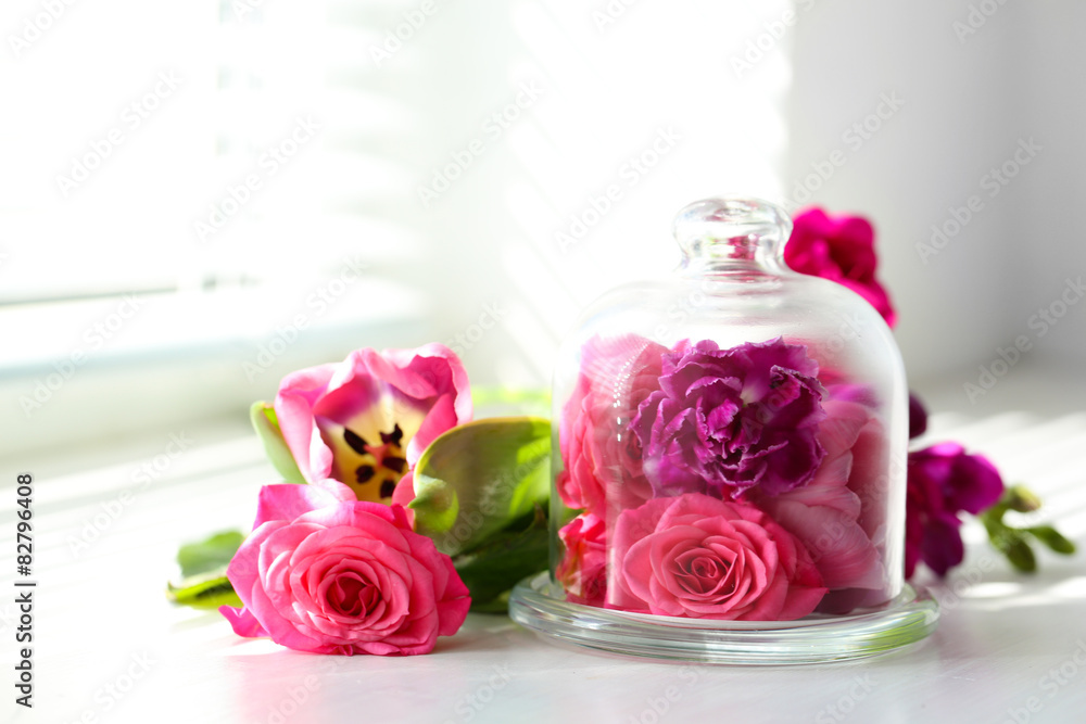 Beautiful composition with flowers on light background Beautiful composition with flowers on light background