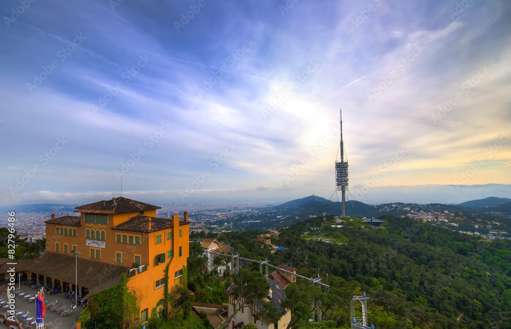 Obraz premium TV tower in Barcelona. View from Tibidabo mountain in Spain
