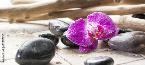beauty atmosphere with zen pebbles and orchid