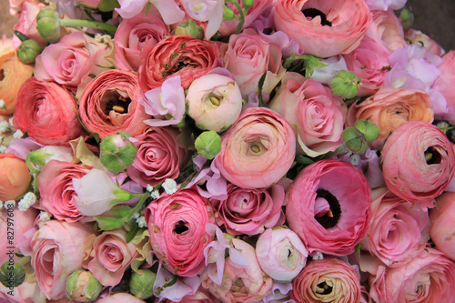 Wallpaper Mural Pink roses and ranunculus bridal bouquet