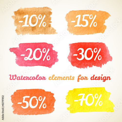 Collection of sale icons in watercolor style for your design