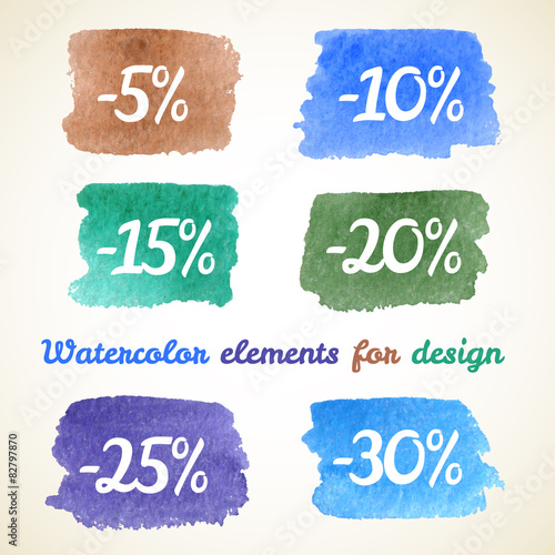 Collection of sale icons in watercolor style for your design