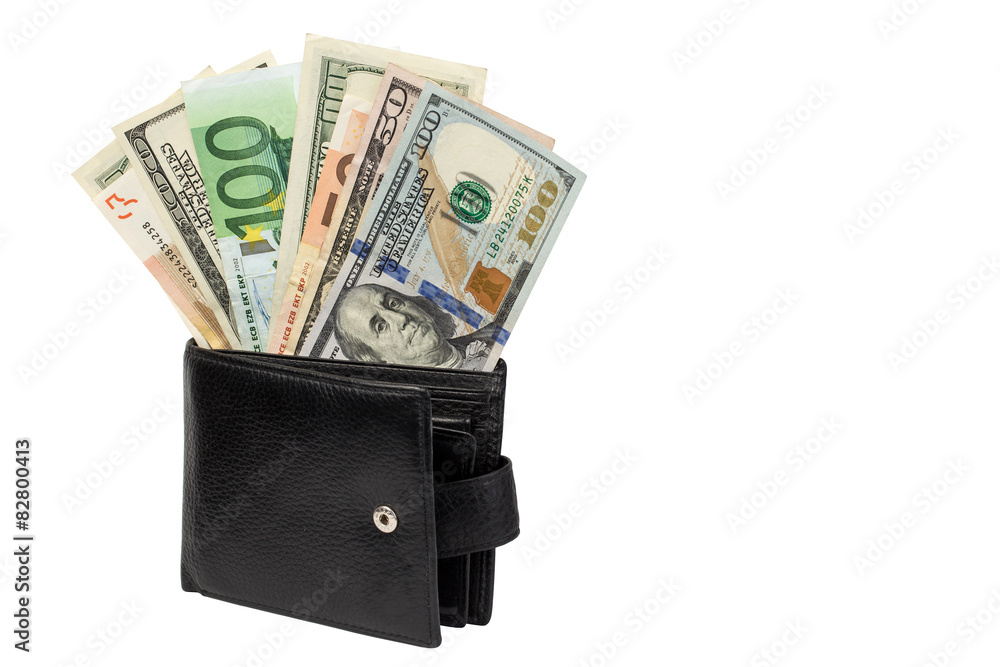 Money in a purse on a white background Money in a purse on a white background