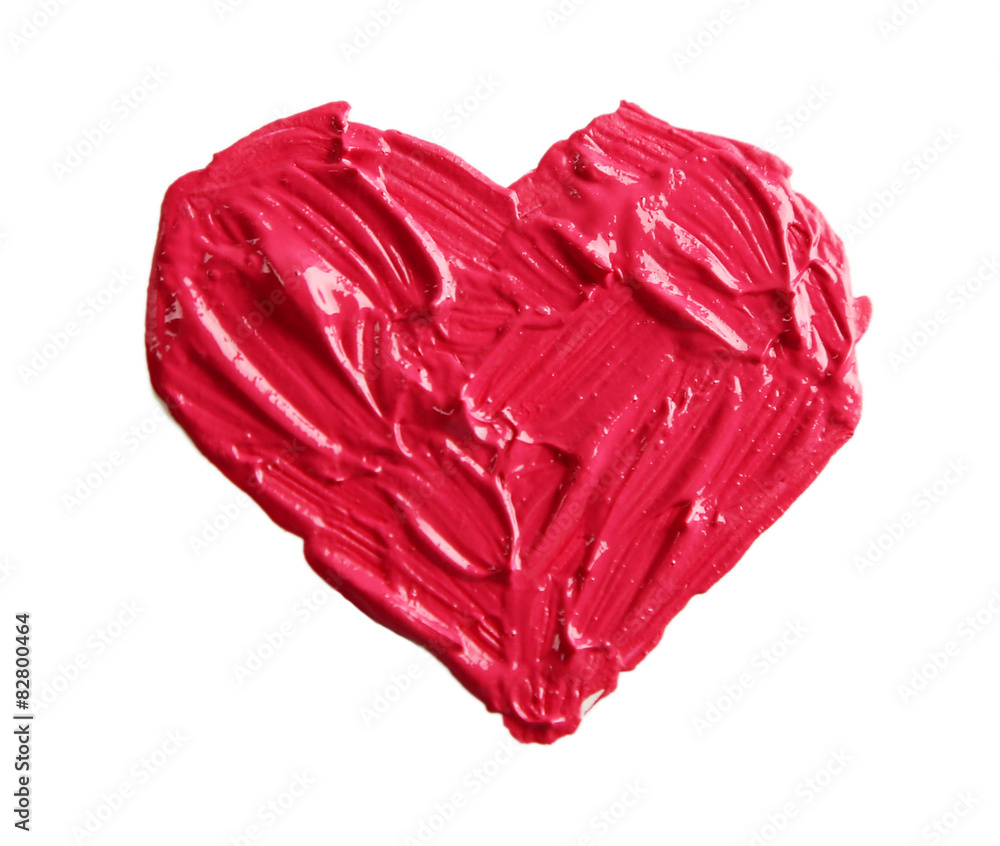 Painted red heart on white paper background