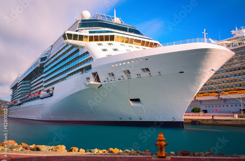 Luxury cruise ship docked in the port of Saint Thomas