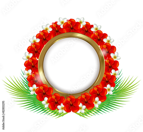 Frame of the hibiscus and plumeria. Illustration. 