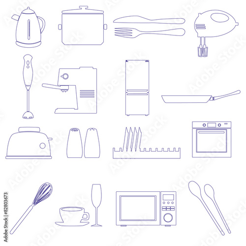 home kitchen outline icons theme set eps10