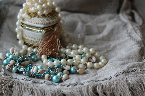 jewelry beads jewelry on linen background