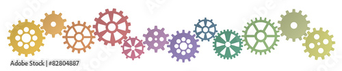 colored gears row for cooperation symbolism
