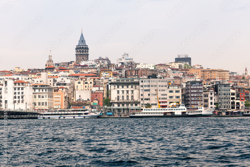Beyoglu district in Istanbul. View over the Bosphorus