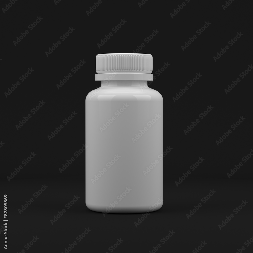 Blank pills container without label on black background