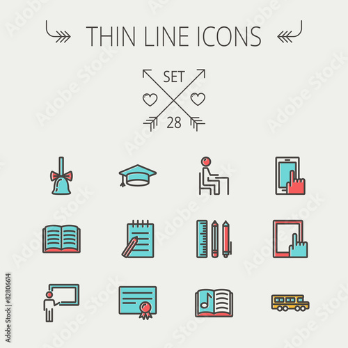 Education thin line icon set