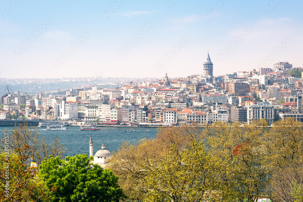 View on the Beyoglu district of Istanbul over the Bosphorus