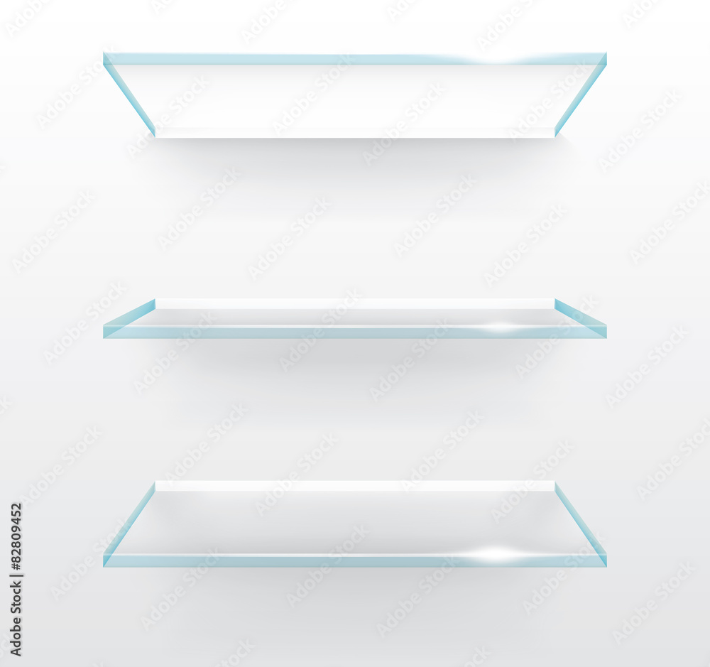 Empty glass shelves on wall vector Empty glass shelves on wall vector