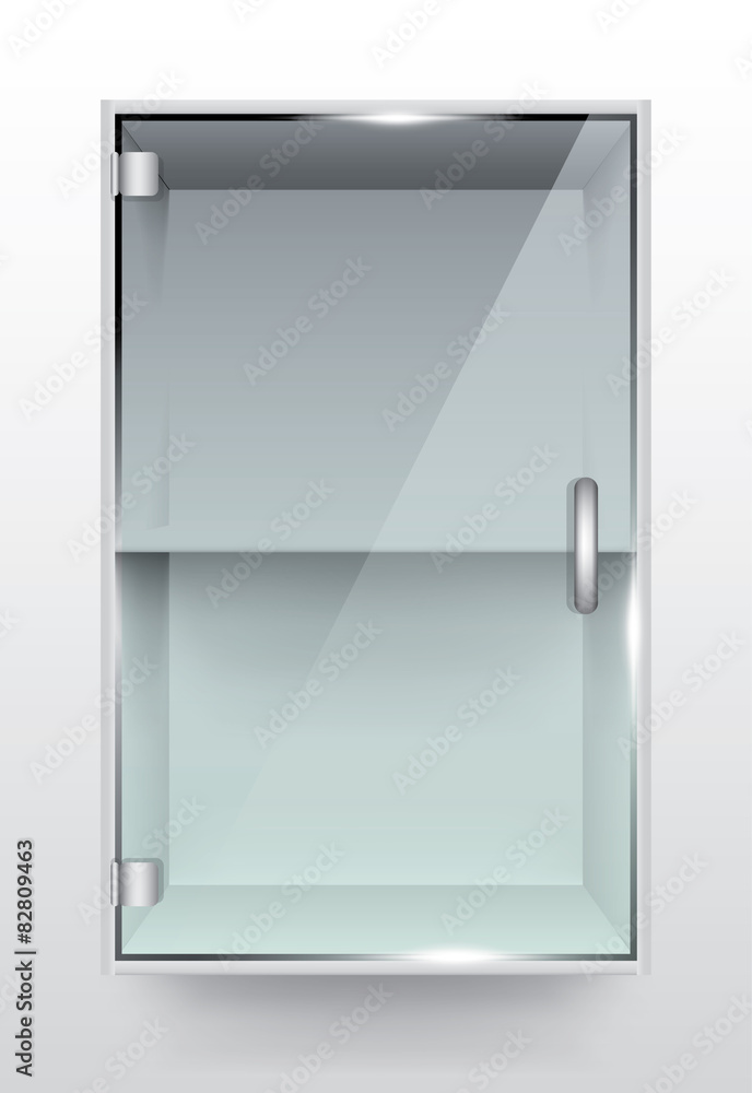 Empty glass cabinet with on wall, vector Empty glass cabinet with on wall, vector