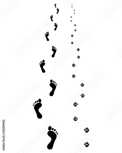 Footprints of man and dog, vector illustration