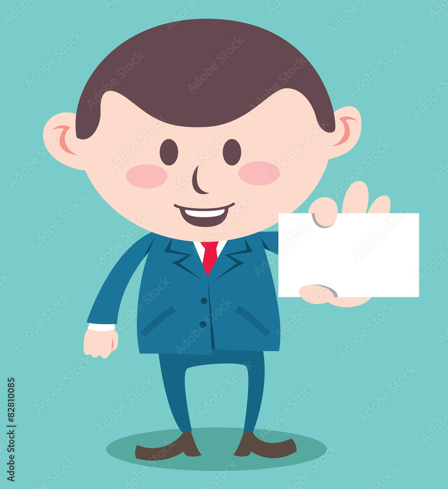 office worker showing business card
