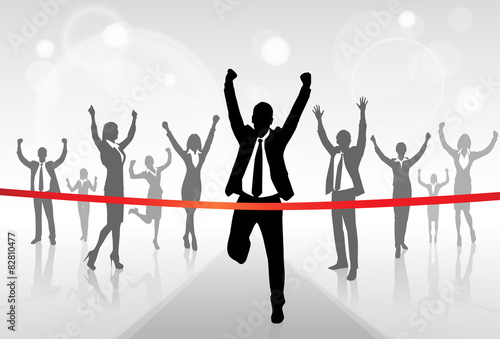 Running Businessman Crossing Finish Line Win Success