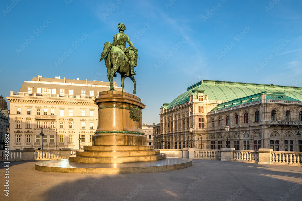 Obraz premium Wien Oper und Reiterstatue