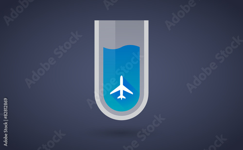 Blue chemical test tube icon with a plane