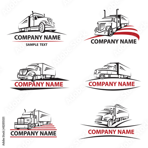 set of six icons with truck and trailer