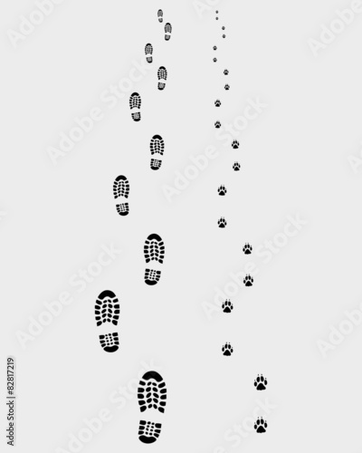 Footprints of man and dog, vector illustration