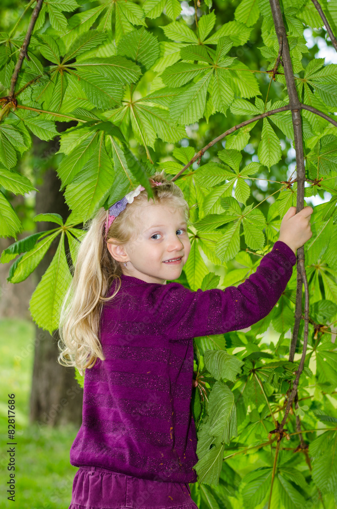 beautiful blond girl with green tree beautiful blond girl with green tree