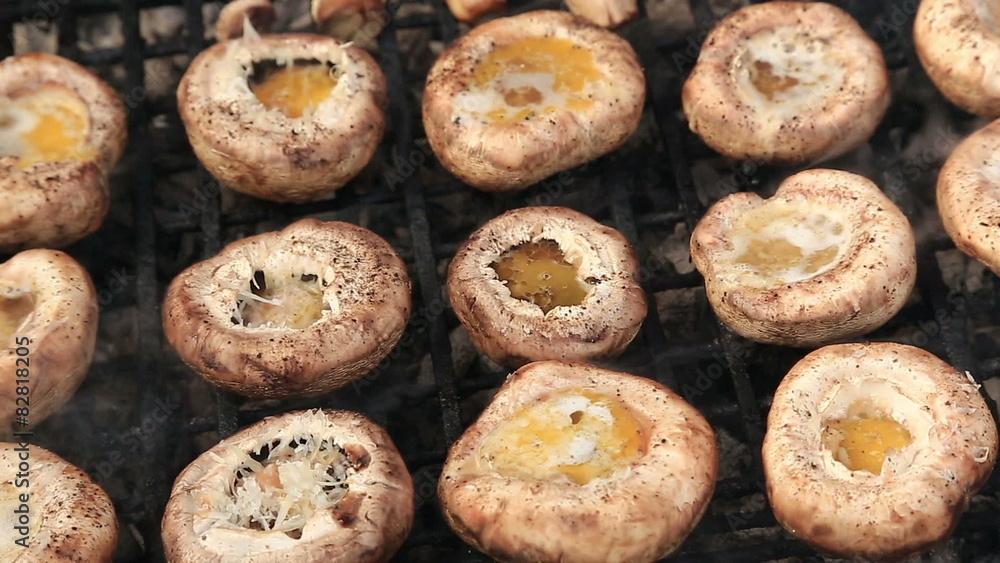 Mushrooms on barbecue grill Mushrooms on barbecue grill