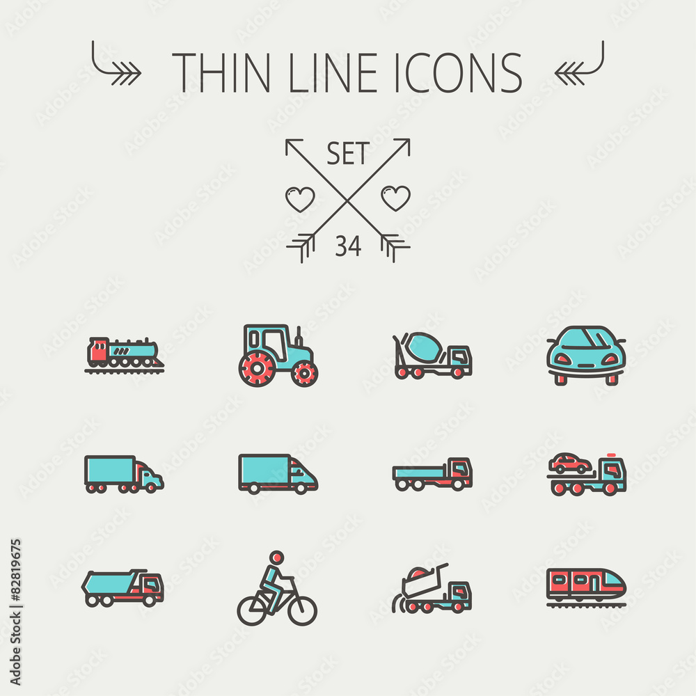 Fototapeta premium Transportation thin line icon set