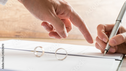 Photography Male hand pointing to a divorce paper