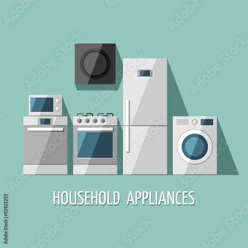 Set of household appliances. Vector flat illustration.