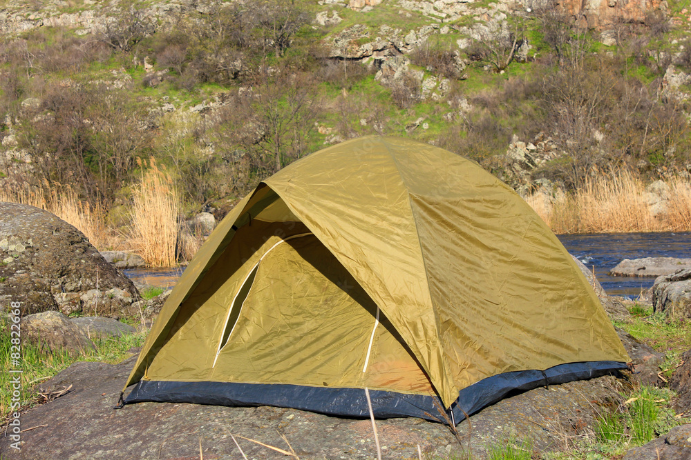 Touristic tent on nature background