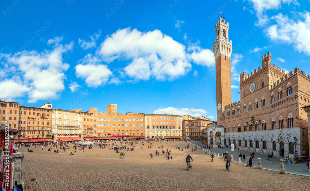 Campo Square with Mangia Tower, Siena, Italy